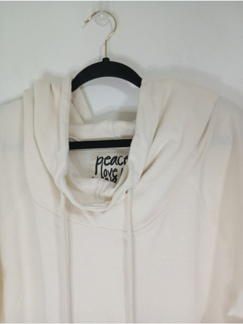 Peace Love World Womens Ivory Hoodie Size Large Cotton Blend Relaxed Fit - Picture 3 of 11
